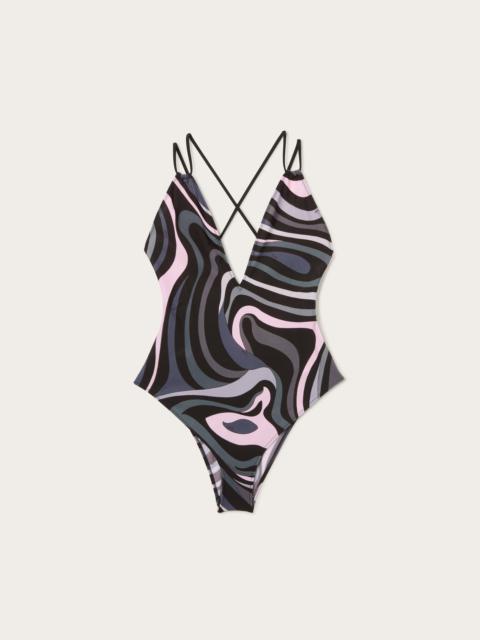 MARMO PRINT V-NECK SWIMSUIT