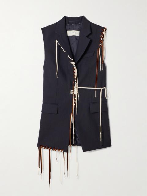 Fringed Grosgrain And Velvet-trimmed Herringbone Wool Vest