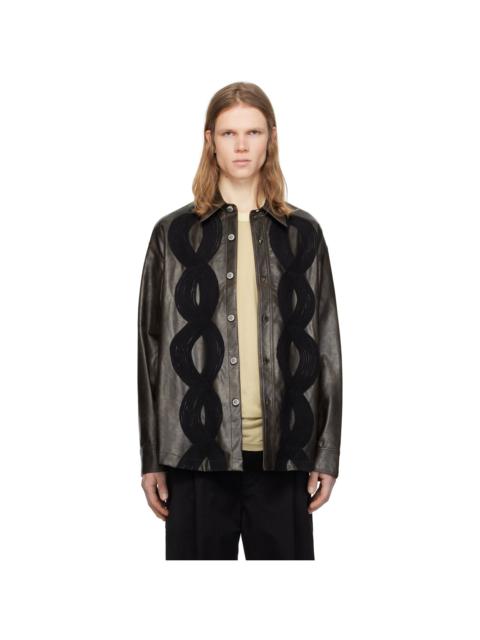 Brown 'Appliqué' Faux-Leather Overshirt