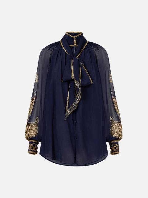 DETACHABLE PUSSY BOW RAGLAN BLOUSE