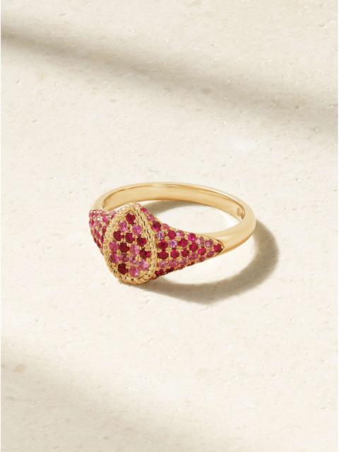 Baby Chevalière Poire 9-karat gold, ruby and sapphire signet ring Pink