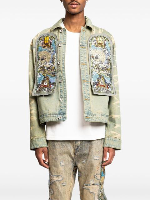 Unfurled embroidered-panel denim jacket