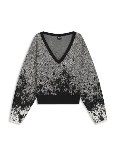 CROPPED V-NECK SWEATER IN STRETCH FABRIC