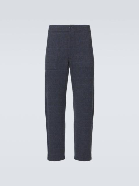 Herringbone checked cashmere straight pants
