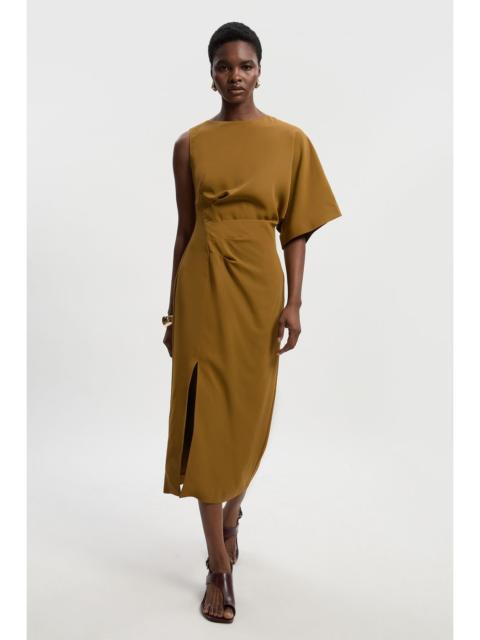 Soft Tailored Asymmetric Sleeve Midi Dress