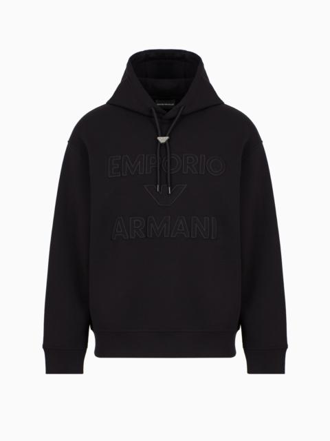 DOUBLE-JERSEY HOODED SWEATSHIRT WITH OVERSIZED, EMBOSSED LOGO EMBROIDERY