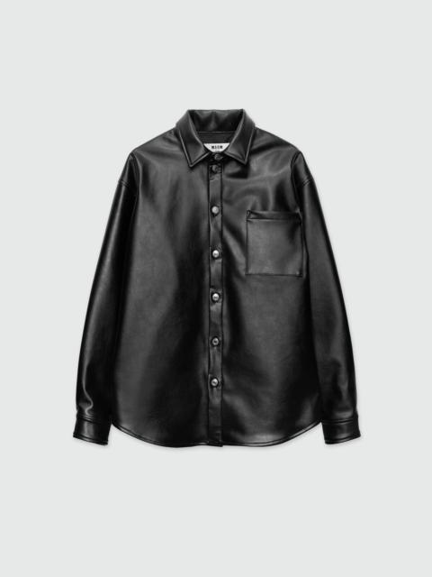 Black shirt with structured faux leather pocket