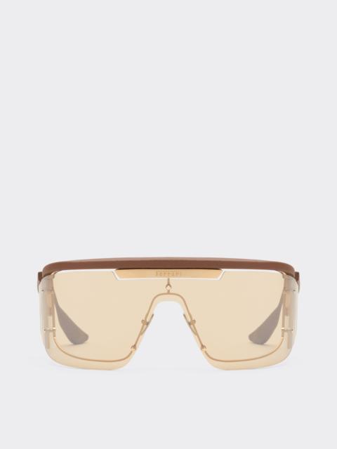 Limited Edition Ferrari metal and leather sunglasses with  gold mirroredlens