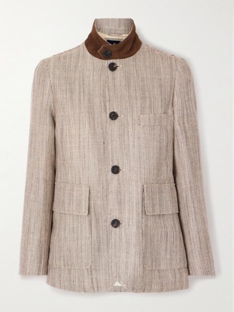 Suede-trimmed Silk And Linen-blend Jacket