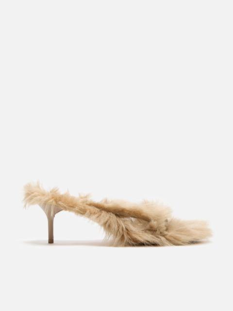 Furry kitten heel sandals - Biscuit beige