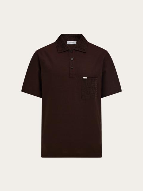 V-neck polo with jacquard pocket detail