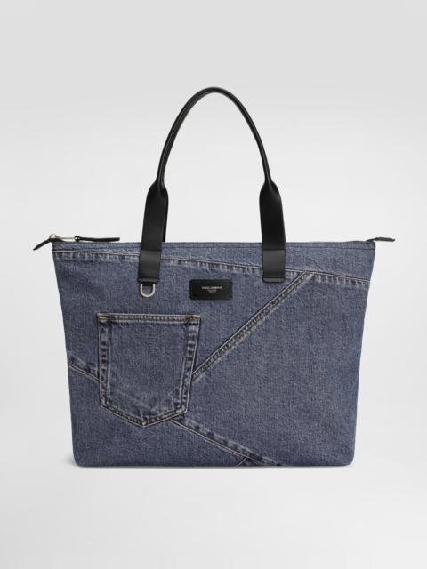 Medium shopper in patchwork denim