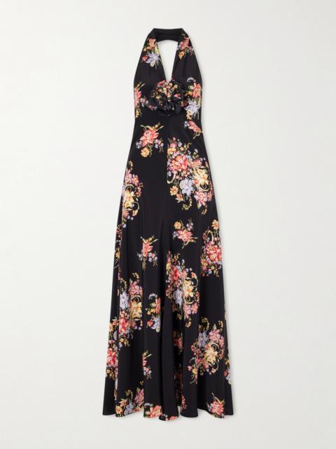 Floral-print Silk-crepe Halterneck Gown