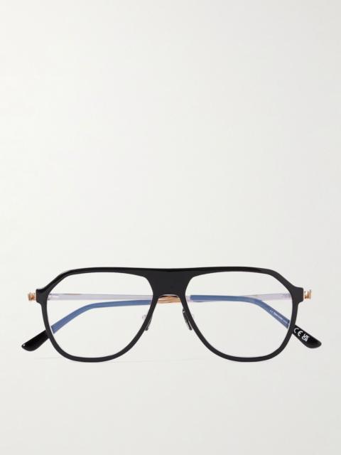 Aviator-Style Acetate and Gold-Tone Blue Light-Blocking Optical Glasses Black