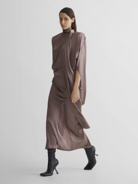 brown scarf drape dress