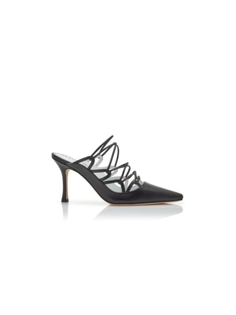 Black Nappa Leather Lace-Up Detail Mules