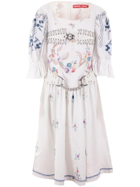 floral-embroidery cotton dress