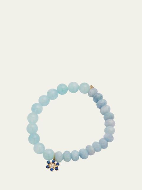 Aqua Beaded Bracelet with Sapphire & Diamond Flower Charm