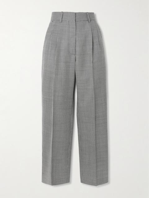 Fox Pleated Houndstooth Wool-twill Straight-leg Pants