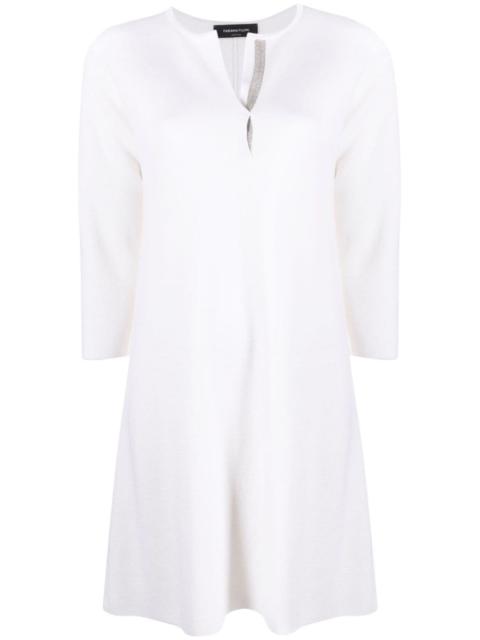 split-neck knitted wool minidress