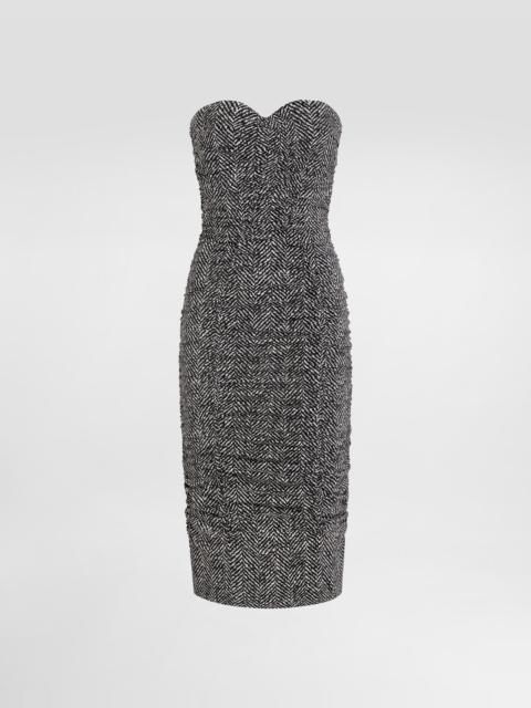 Habotai silk dress with chevron print