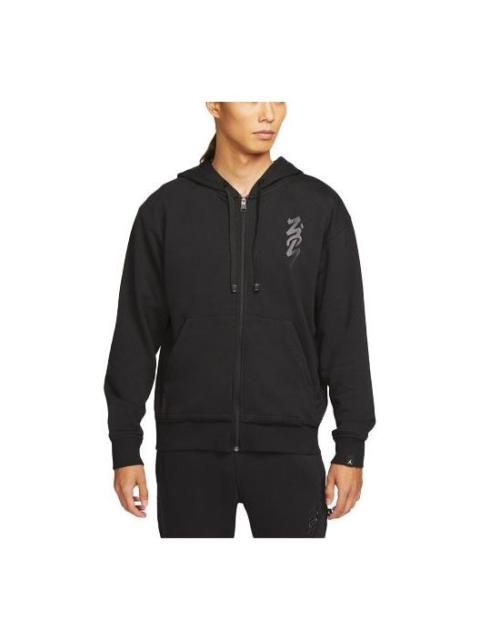 Men's Air Jordan Zion Alphabet Printing Retro Hooded Zipper Jacket Black DJ5870-010