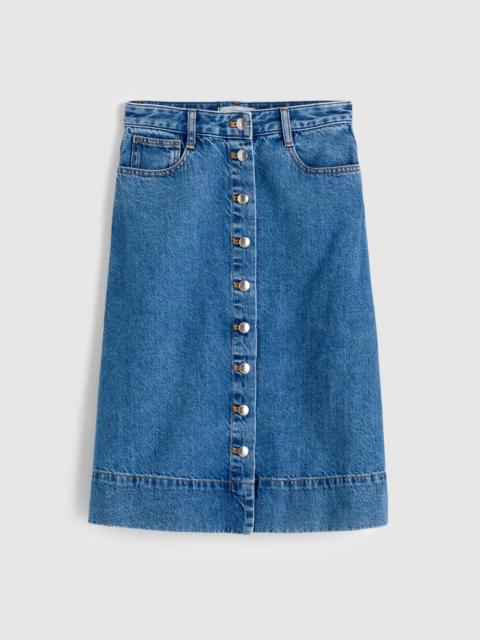 Denim Button-Front A-Line Midi Skirt