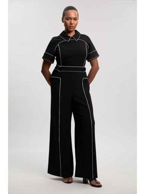 Plus Size Compact Stretch Contrast Tipped Tab Detail Tailored Jumpsuit
