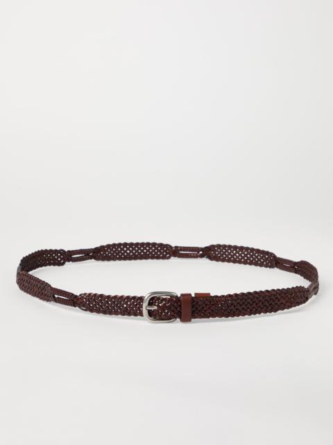 Scratched braided calfskin belt