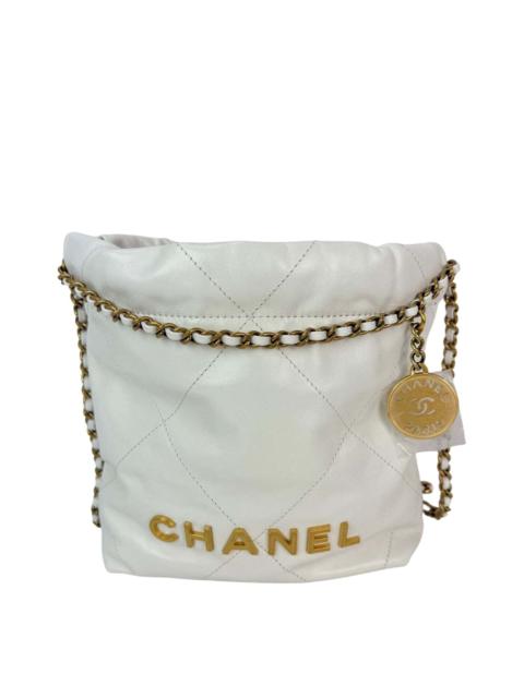 Chanel White Leather 22 Mini Shiny Quilted White Crossbody (Authentic Pre-Loved)