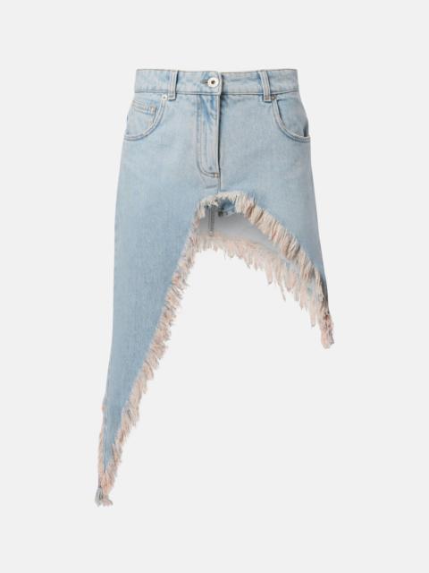 Asymmetric distressed denim miniskirt