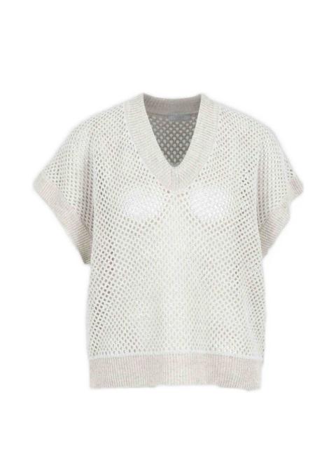 V-neck open-knit top