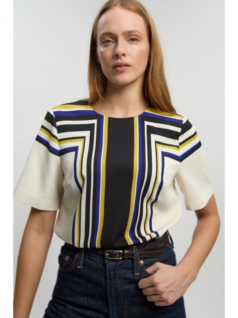 Contrast Stripe Twill Woven Angel Sleeve Blouse