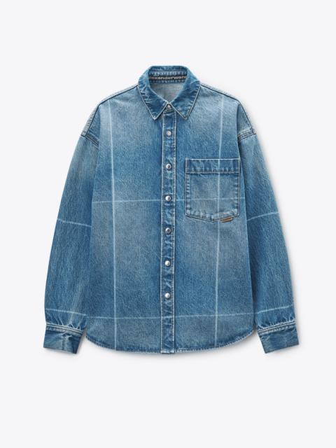 Vintage-Effect Marbled Blue Denim Foldline Shirt