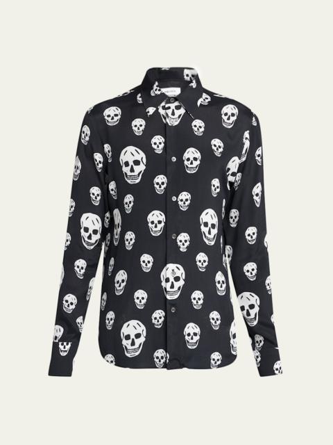 Men's Viscose Skull Print Button-Down Shirt