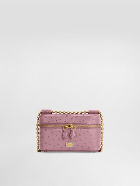 Sicily small shoulder bag in polished ostrich leather