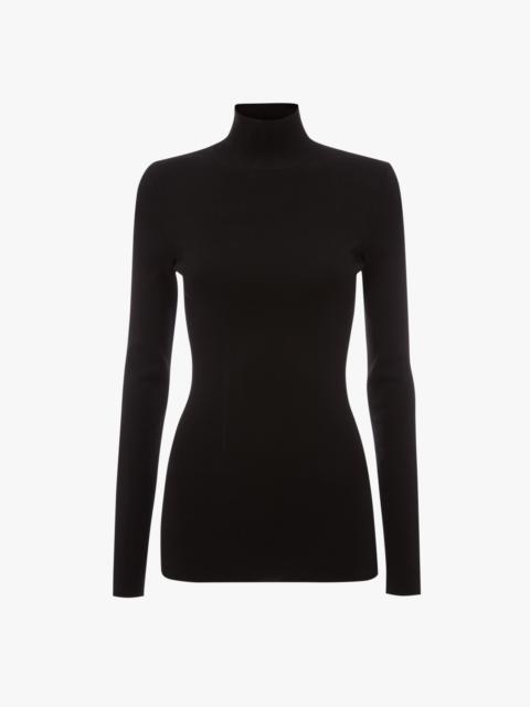 Polo Neck Knitted Top In Black