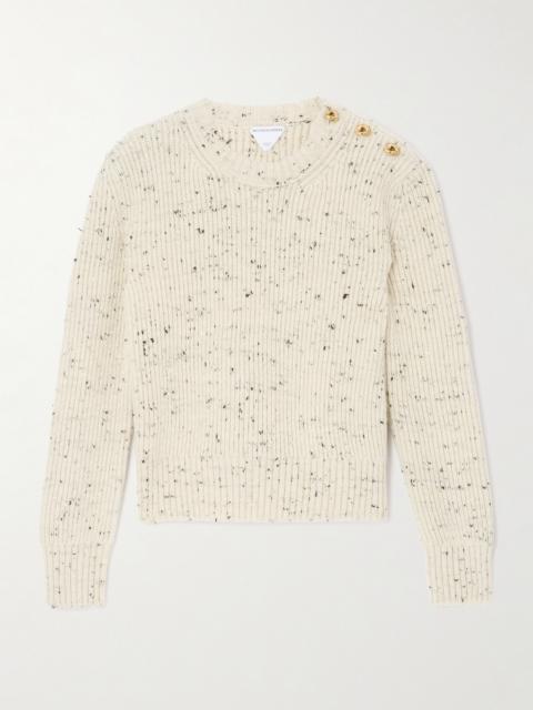 Button-detailed Ribbed Wool-blend Sweater
