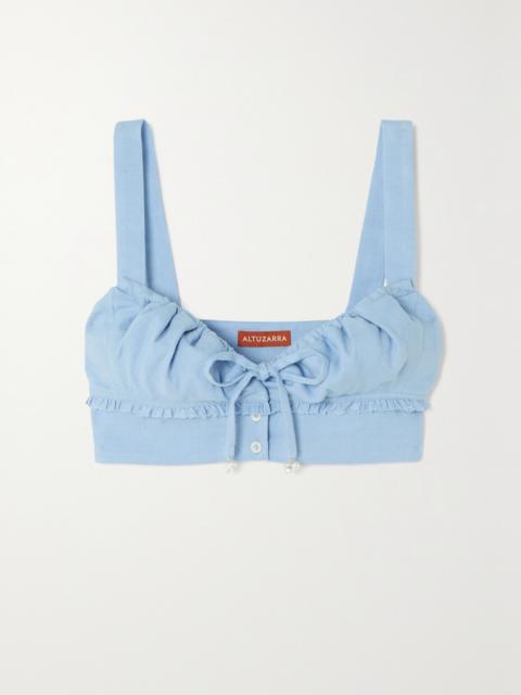 Bijou Cropped Ruffled Linen-blend Top