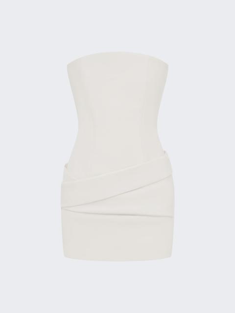 Leather Curved Corset Drape Mini Dress White