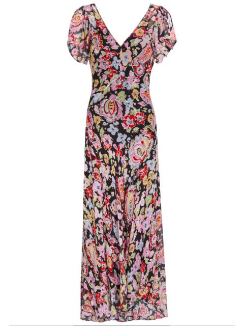 Rixo Bexley Metallic Floral Chiffon Midi Dress