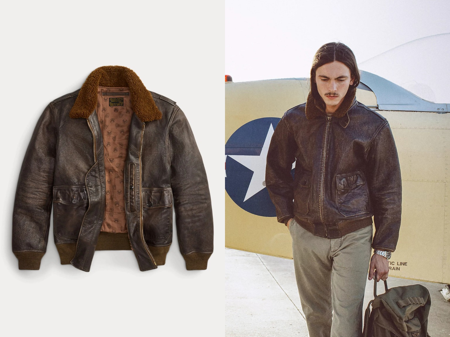 RRL Shearling-Collar Leather Flight Jacket
