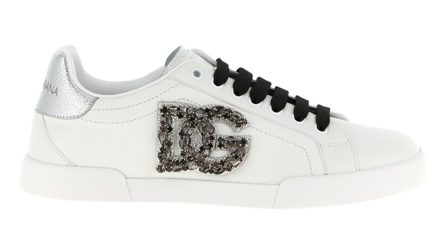 A pair of white leather Dolce & Gabbana Portofino low-top sneakers.