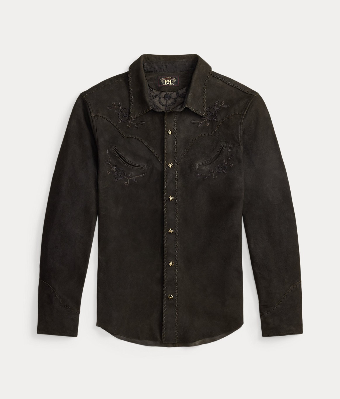 RRL Embroidered Suede Western Shirt